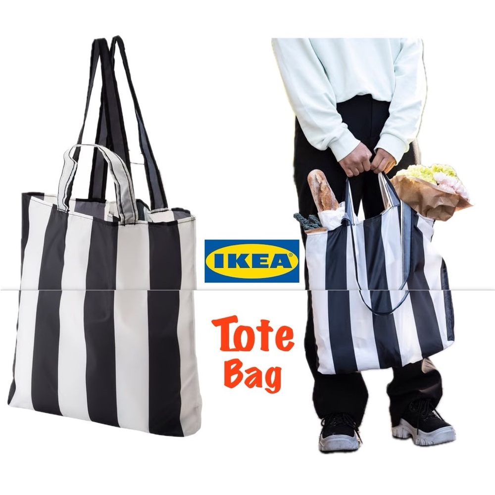 SKYNKE Tote Bag Black White Striped Reusable IKEA Shopping Tote Bag NWT